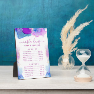 Unterschrift Schrift lila blau Tinte Preis Menü Fotoplatte