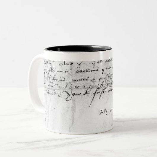 Unterschrift von William Shakespeare, 1616 Zweifarbige Tasse (Vorderseite Links)