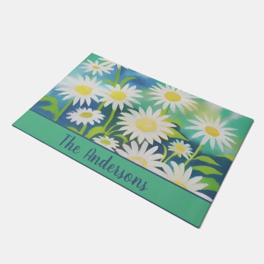 Unterschrift "Watercolor Wild Daisies" Fußmatte (Schrägansicht)