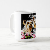 Unterschrift Yorkies und rosa Rosen Kaffeetasse (Vorderseite Links)