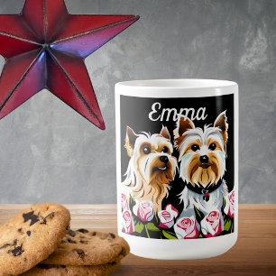Unterschrift Yorkies und rosa Rosen Kaffeetasse