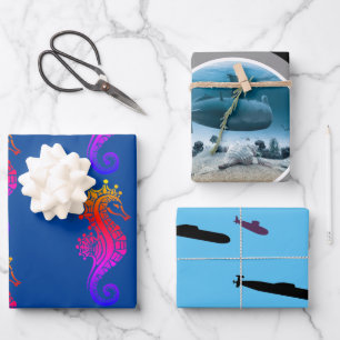 Unterseeboarding Wrapping Paper Flat Sheet Set 3 Geschenkpapier Set