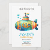 Unterseeboot-Kindergeburtstag-Party Einladung (Vorne/Hinten)