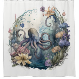 Unterseeboot Octopus floral Duschvorhang