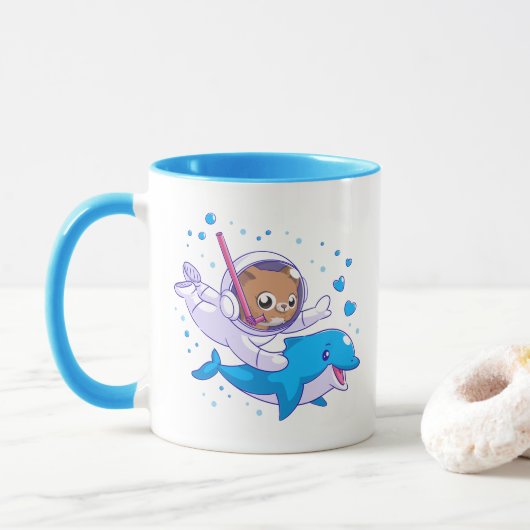 Unterseekatze und Delfin Tasse (Mit Donut)
