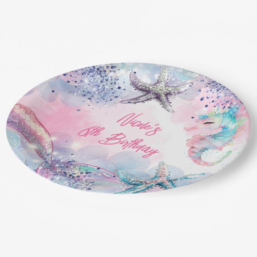 Unterseezauberei Geburtstagsbash Pappteller (Schrägansicht)