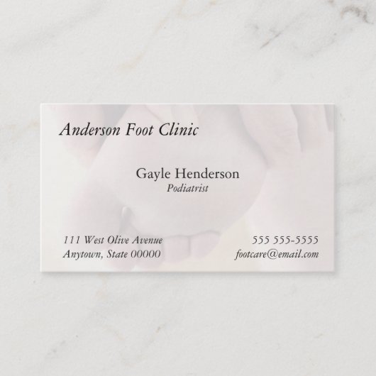 Unterseite des Fußes Visitenkarte (Vorderseite)