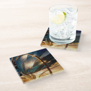 Untersetzer aus aquamarinem und Gold