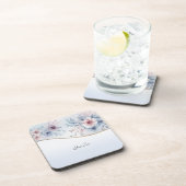 Untersetzer aus blau-rosa Blumenhartplastik (Rechte Seite)