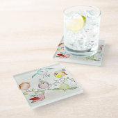 Untersetzer aus Glas - Alberne Birdies (Schrägansicht)