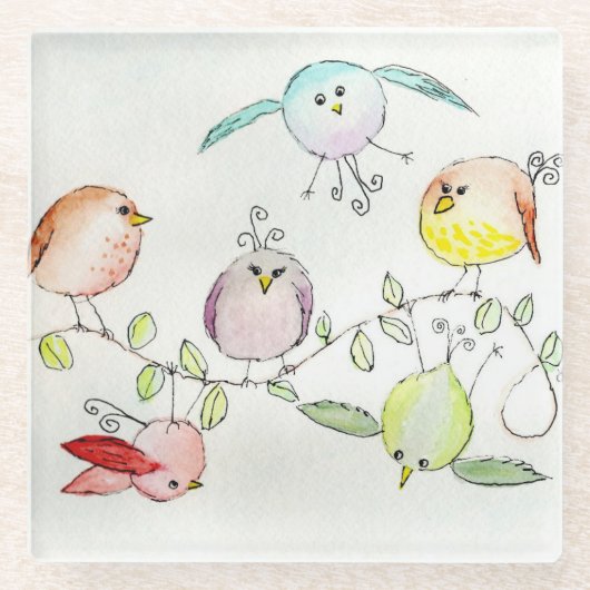 Untersetzer aus Glas - Alberne Birdies (Vorderseite)