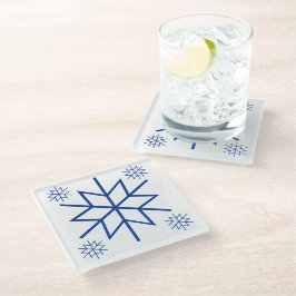 Untersetzer aus Glas - Blaue Schneeflocken
