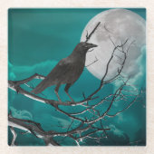 Untersetzer aus Glas, der Rabe in Grün (Vorderseite)