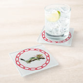 Untersetzer aus Glas - Drache und Schatten mit rot (Schrägansicht)