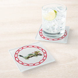 Untersetzer aus Glas - Drache und Schatten mit rot