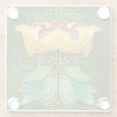 Untersetzer aus Glas, gelb, floral Art Nouveau (Rückseite)