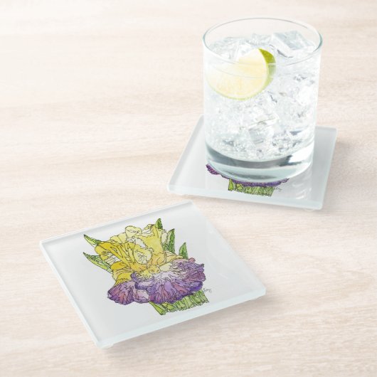 Untersetzer aus Glas - Gelb und Lila Irisfarbe (Schrägansicht)