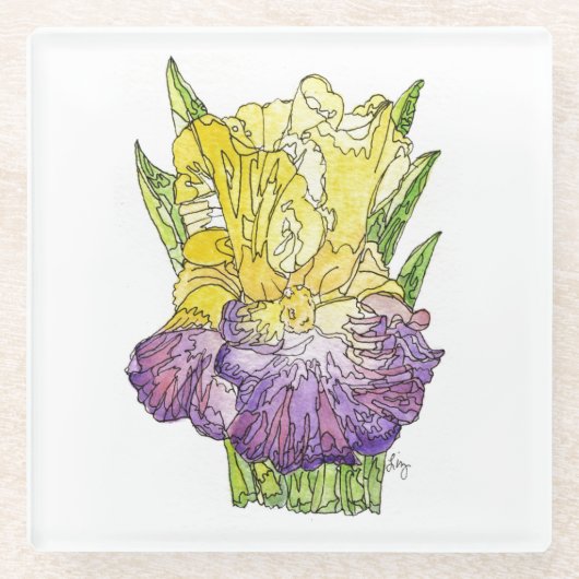 Untersetzer aus Glas - Gelb und Lila Irisfarbe (Vorderseite)