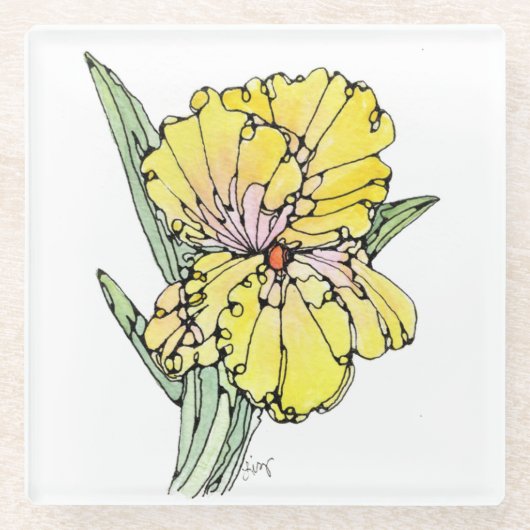 Untersetzer aus Glas - Gelbe Iris (Vorderseite)