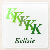 Untersetzer aus Glas - grüne Bezeichnung und Vorze (Vorderseite)