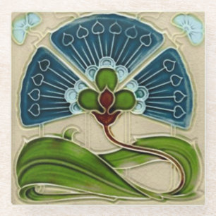 Untersetzer aus Glas - Jugendstil-Blumendesign