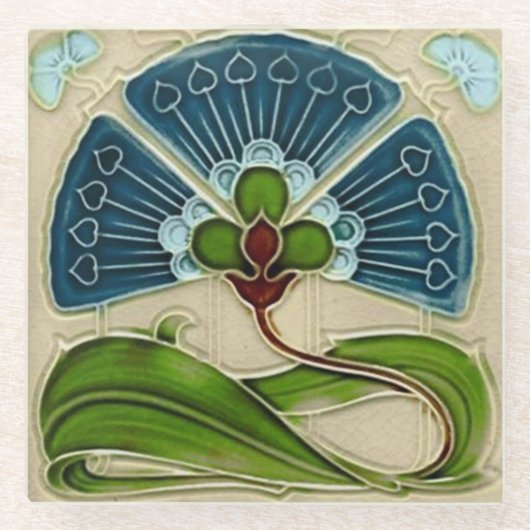 Untersetzer aus Glas - Jugendstil-Blumendesign (Vorderseite)