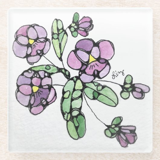 Untersetzer aus Glas - Lila Stiefmütterchen (Vorderseite)