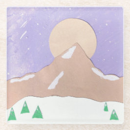 Untersetzer aus Glas mit Bergszene