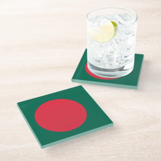 Untersetzer aus Glas mit der Flagge Bangladeschs (Schrägansicht)