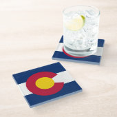 Untersetzer aus Glas mit der Flagge Colorado, USA (Schrägansicht)