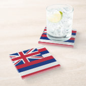 Untersetzer aus Glas mit der Flagge Hawaiis, USA (Schrägansicht)