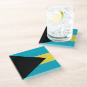 Untersetzer aus Glas mit der Flagge von Bahamas (Schrägansicht)