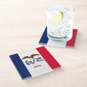 Untersetzer aus Glas mit der Flagge von Iowa, USA (Schrägansicht)