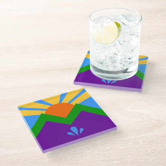 Untersetzer aus Glas mit der Flagge von Manitou Sp (Schrägansicht)