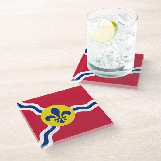 Untersetzer aus Glas mit der Flagge von St. Louis, (Schrägansicht)
