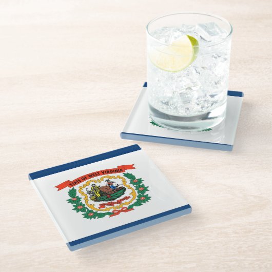 Untersetzer aus Glas mit der Flagge von West Virgi (Schrägansicht)