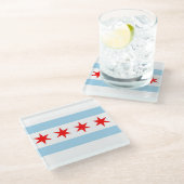 Untersetzer aus Glas mit Flagge von Chicago, Illin (Schrägansicht)