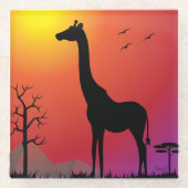 Untersetzer aus Glas mit Giraffe im Sonnenuntergan (Vorderseite)