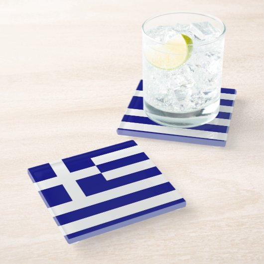 Untersetzer aus Glas mit griechischer Flagge (Schrägansicht)