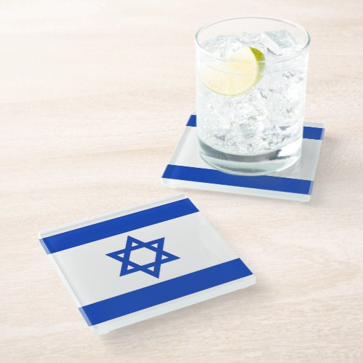 Untersetzer aus Glas mit israelischer Flagge (Schrägansicht)