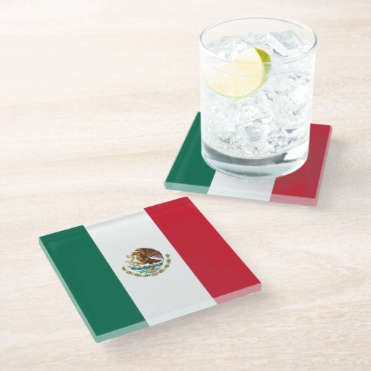 Untersetzer aus Glas mit mexikanischer Flagge (Schrägansicht)
