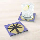 Untersetzer aus Glas mit Palmenbaum und Vollmondde (Schrägansicht)