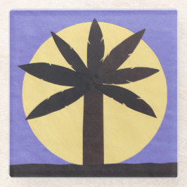 Untersetzer aus Glas mit Palmenbaum und Vollmondde