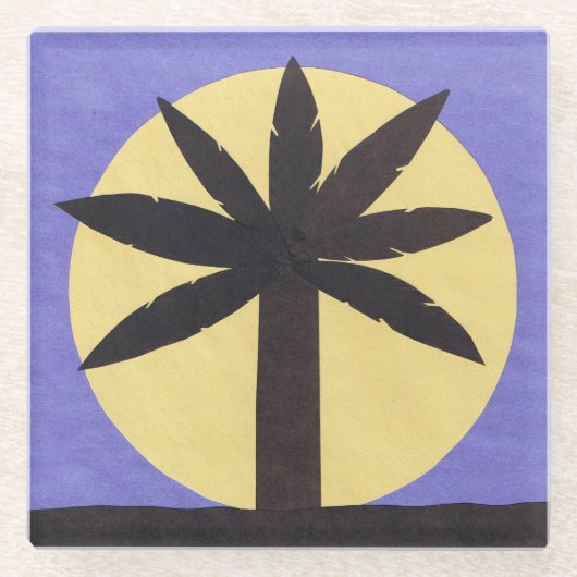 Untersetzer aus Glas mit Palmenbaum und Vollmondde (Vorderseite)