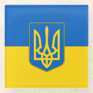 Untersetzer aus Glas mit ukrainischer Flagge