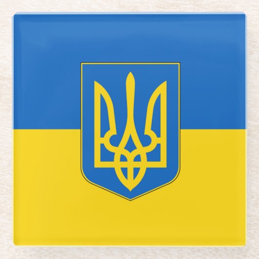 Untersetzer aus Glas mit ukrainischer Flagge (Vorderseite)