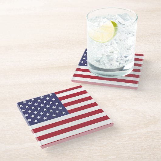 Untersetzer aus Glas mit US-Flagge (Schrägansicht)