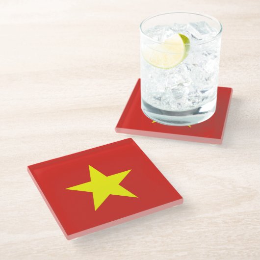Untersetzer aus Glas mit vietnamesischer Flagge (Schrägansicht)