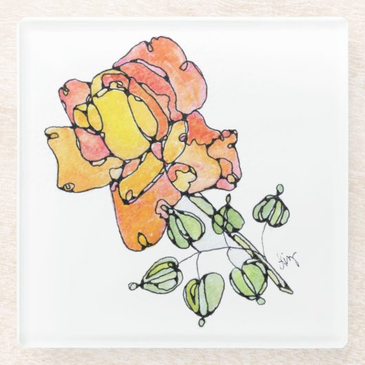 Untersetzer aus Glas - Orangefarbene Rose (Vorderseite)