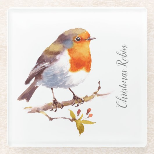 Untersetzer aus Glas - Robin Wasserfarben (Vorderseite)